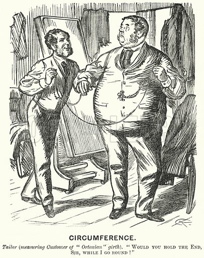 Punch cartoon: Circumference - fat man at a tailor's shop